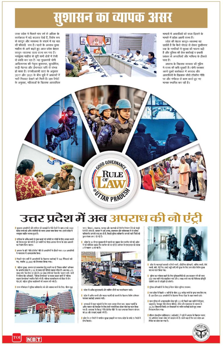 अपराध की नो एंट्री..
उत्तर प्रदेश अब उत्तम प्रदेश की ओर..