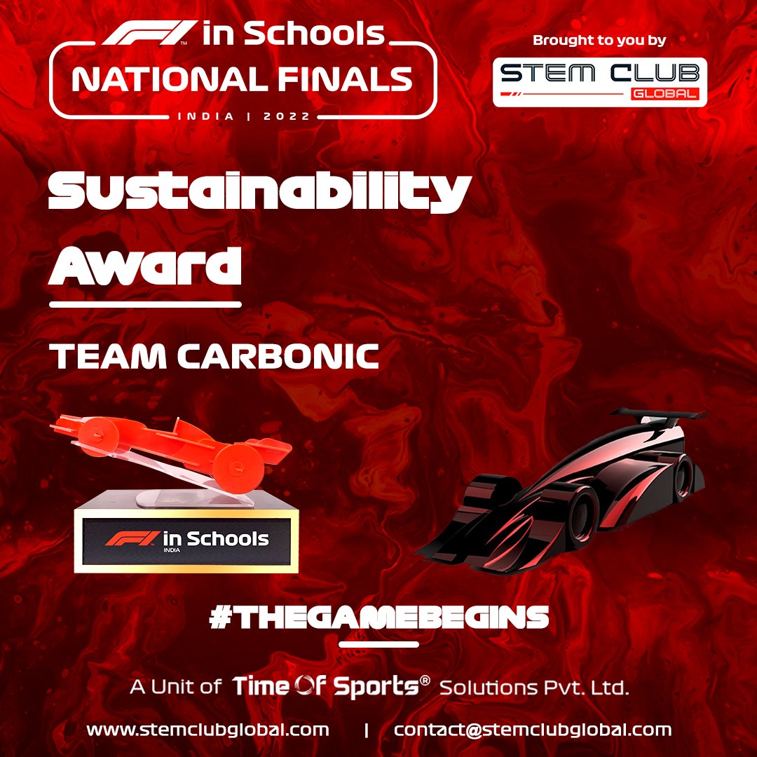 STEMplifyi's tweet photo. 🎉Team Carbonic has won the Sustainablity Award! 
.
.
.
#NationalFinals #StemClubGlobal #TimeOfSports #F1inSchoolsIndia #F1S #F1 #FormulaOne https://t.co/yfQ2taUqAK
