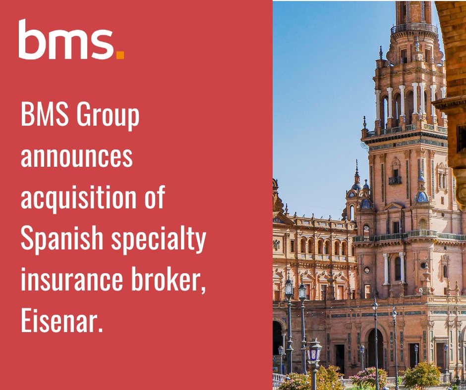 BMS Group are pleased to announce our latest acquisition, Eisenar, a Spanish specialty insurance broker. 

The business will be led by Carlos Sanchez–Belda, Maria del Mar Sanchez-Belda, and Francisco Gomar.

To read more, click here: bit.ly/3FoDKe2