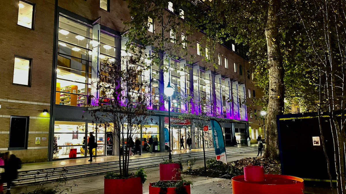 KCLdiversity's tweet photo. Wonderful Estates &amp; Facilities colleagues were able to light up a number of King's buildings over the weekend. Did you see them?😍
Purple Light Up coincides with the UN International Day of Disabled Persons - read more here https://t.co/ErsGtdlMCu @AccessKings https://t.co/26IpIWpnV2