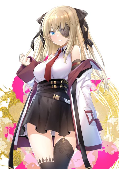 ミニスカニーソ眼帯ポニテ文様という地味属性を発揮してしまう女の子描きました_(:3」∠)_ 