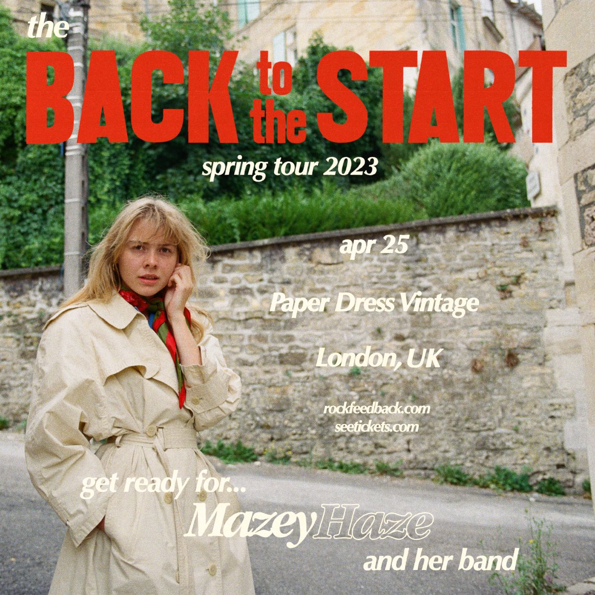 Rockfeedback (@rockfeedback) on Twitter photo We're very excited for indie rock royalty <a href="/mazeyhaze_/">Mazey Haze</a> to bring her Back to the Start tour to London in April! 🔥
🗓 - 25/04/23
📍 - <a href="/paperdressed/">Paper Dress Vintage</a>
🎟 - Onsale Wed 10am We're very excited for indie rock royalty <a href="/mazeyhaze_/">Mazey Haze</a> to bring her Back to the Start tour to London in April! 🔥
🗓 - 25/04/23
📍 - <a href="/paperdressed/">Paper Dress Vintage</a>
🎟 - Onsale Wed 10am