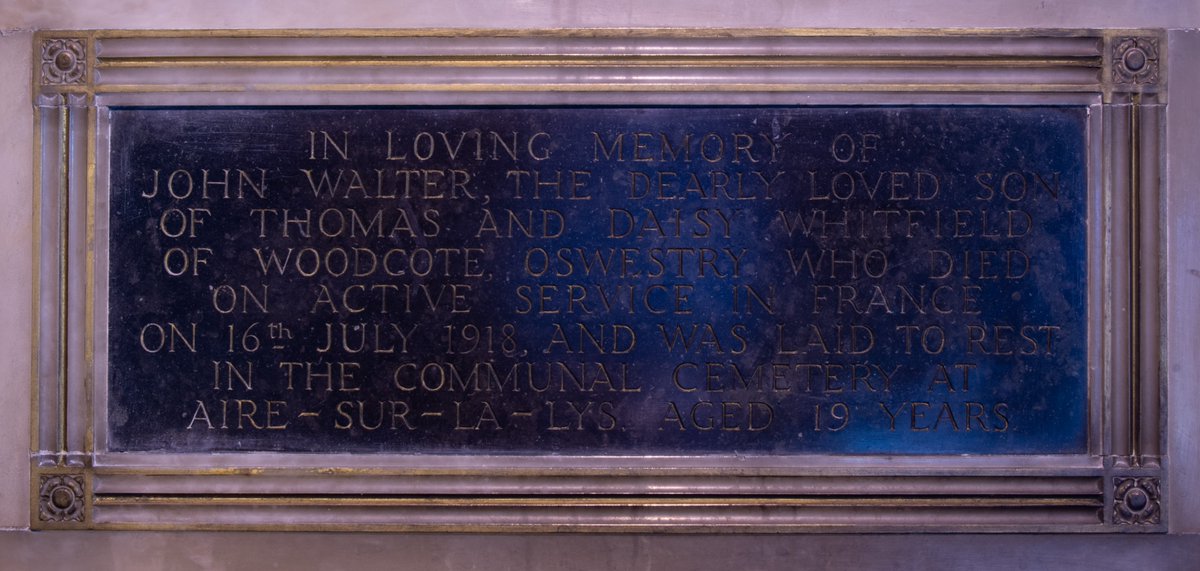 CountNikolai's tweet photo. @WarMemorials St. Oswald's Owestry, Shropshire. John Walter Whitfield, aged 19. He died within 4 months of Armistice https://t.co/znpzIhmYEP