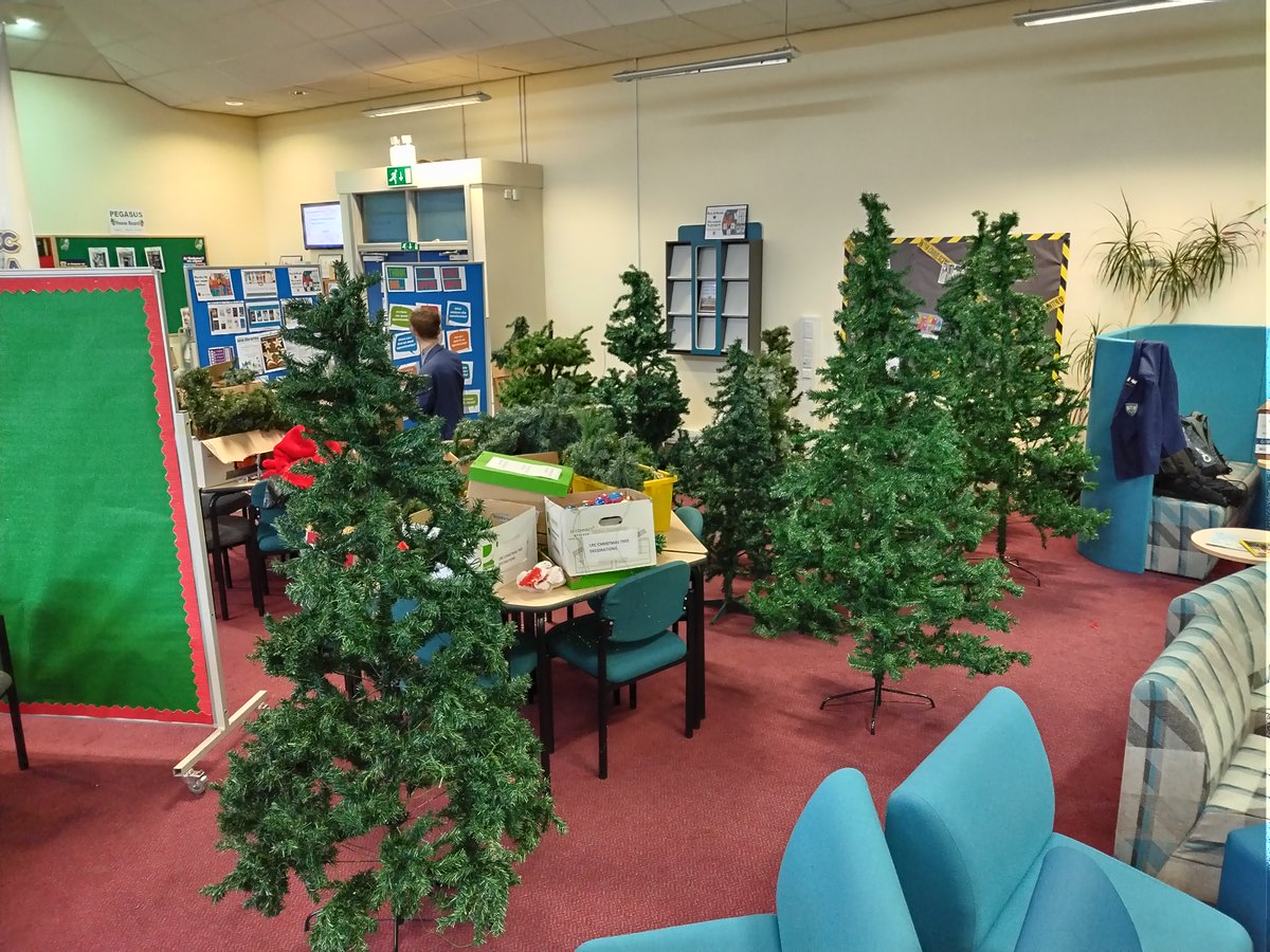 LibraryHodgson's tweet photo. It's beginning to look a lot like Christmas...
We lost some of the Student Leadership Team &amp; Library volunteers among the festive forest!
#library #teamwork https://t.co/TuZ3lBVZcY