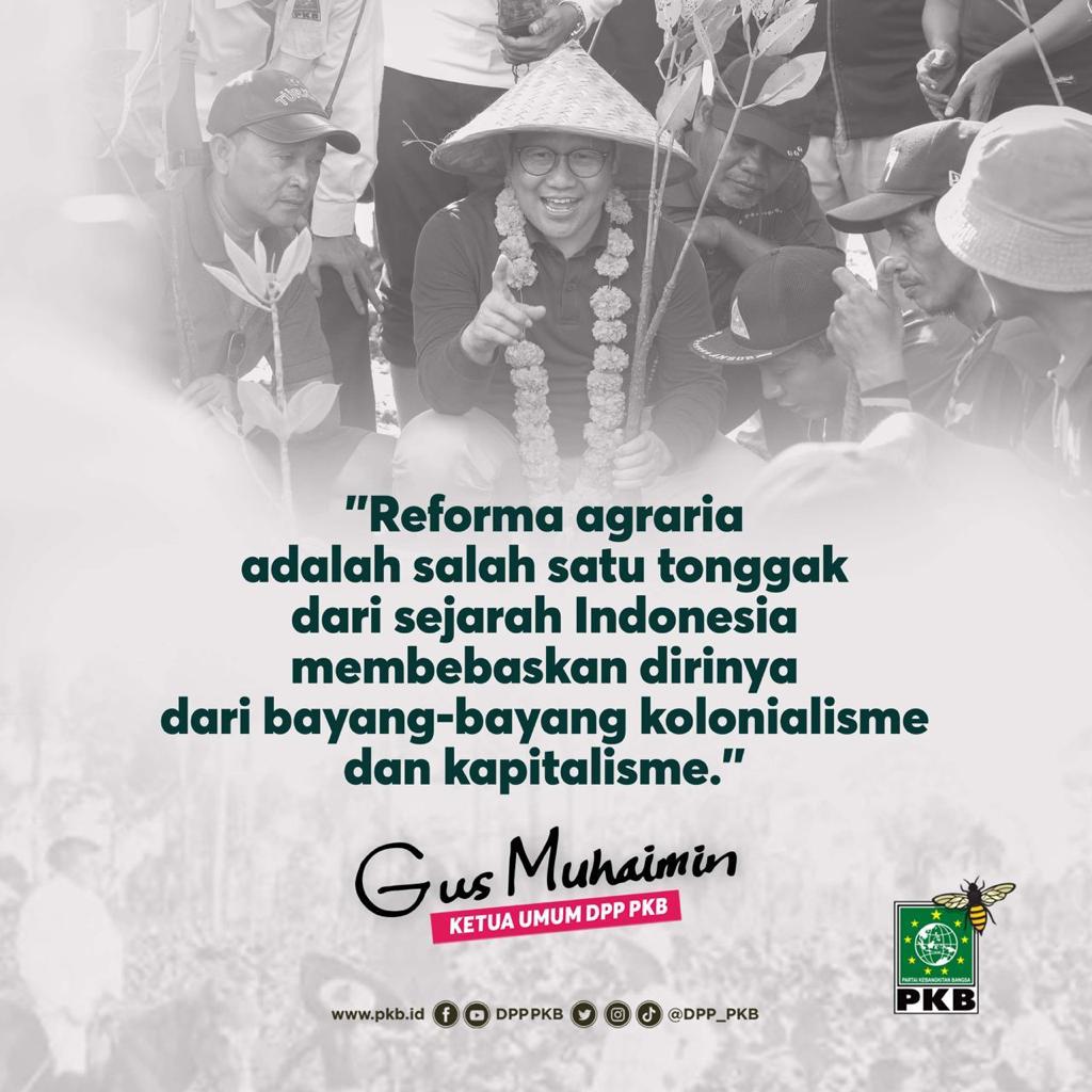 Reforma agraria tidak sekadar bagi-bagi tanah atau menerbitkan dan membagi sertifikat tanah. Reforma agraria harus menciptakan keadilan sosial yang ditandai dengan keadilan agraria dan kesejahteraan masyarakat. 
#GusMuhaimin
#ReformaAgraria
<a href="/cakimiNOW/">A Muhaimin Iskandar</a>
@Gus_Am1
<a href="/DPP_PKB/">DPP PKB</a> 
@prabanpr
