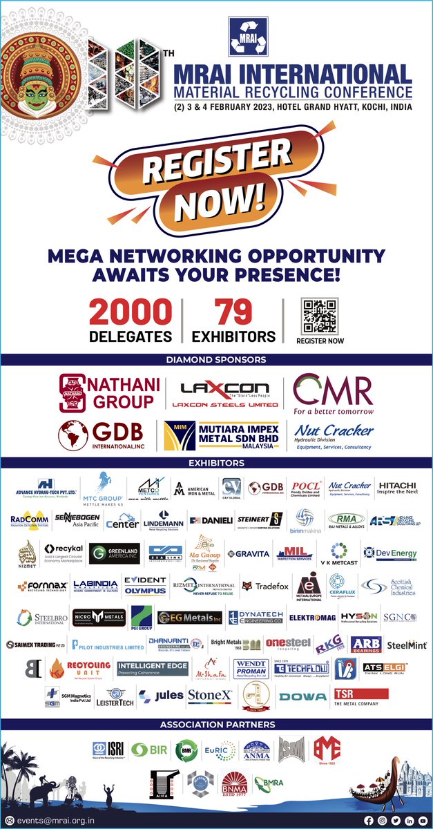 mrai_india's tweet photo. Donβt Miss Your Opportunity!
#RegisterNow: https://t.co/Iz1vq3MHlK and confirm your presence at earliest.
The most awaited MRAI 10th #IMRC2023 await your presence.
#10thIMRC #mraiconference #mraiannualevent #recyclingevent #networkingconference #mraiexpo #session #speakers https://t.co/JebTNEzj8N