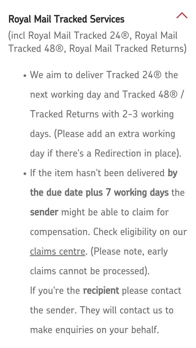 KittyCatsMum's tweet photo. @RoyalMailHelp @Lewistrevorr Your web site says 7 days after due date for tracked 24 and 48 https://t.co/HmP4BKJm0R