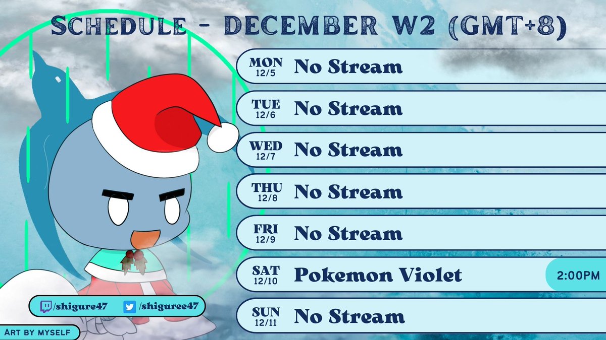 shiguree47's tweet photo. Schedule for this week! We have to decide where to go in Violet soon so I will put voting poll out soon #shigureLive https://t.co/bB0t4LEIYH