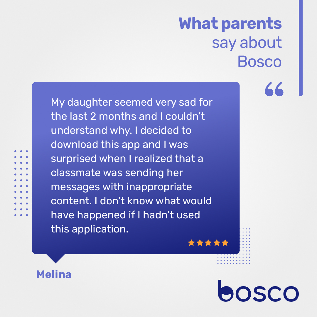Bosco's primary goal is to help parents like Melina navigate the scary online world that our children are growing up in.

Download Bosco today > boscoapp.com
#Bosco #BoscoApp #SmartParenting #KeepingKidsSafe #ProtectingKids