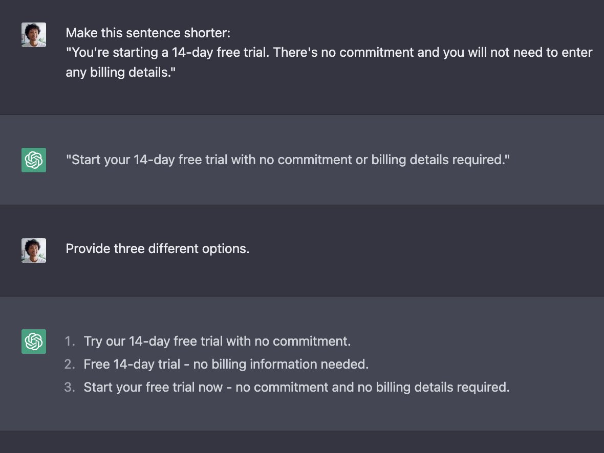 hakimel's tweet image. I&apos;m terrible at writing concise UI copy. ChatGPT to the rescue.