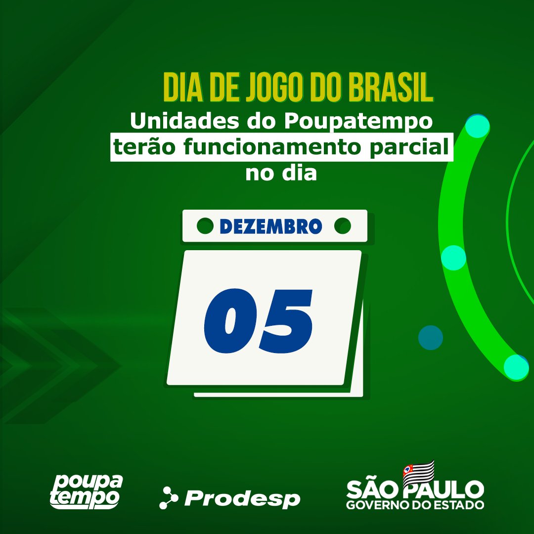 Poupatempo informa o expediente dos postos nos dias dos jogos do Brasil na  Copa