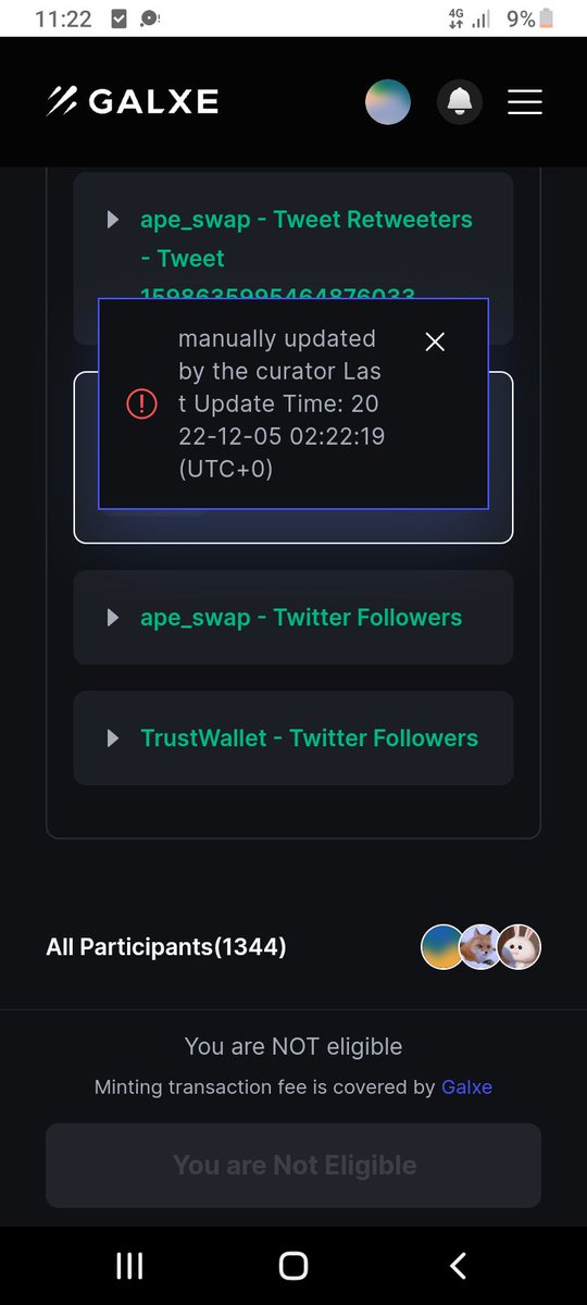 AchieveOkoude's tweet photo. @ape_swap @TrustWallet What happen, done swap bnb to Banana via link from genki but i cant verify on galxe https://t.co/K6h186mAIJ