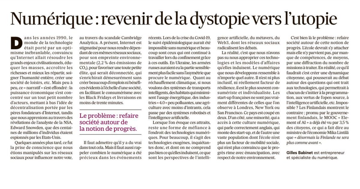 Internet est désormais une force dystopique. 
Mais ce n'est pas une fatalité et nous pouvons largement reprendre la main. 
In LesEchos.