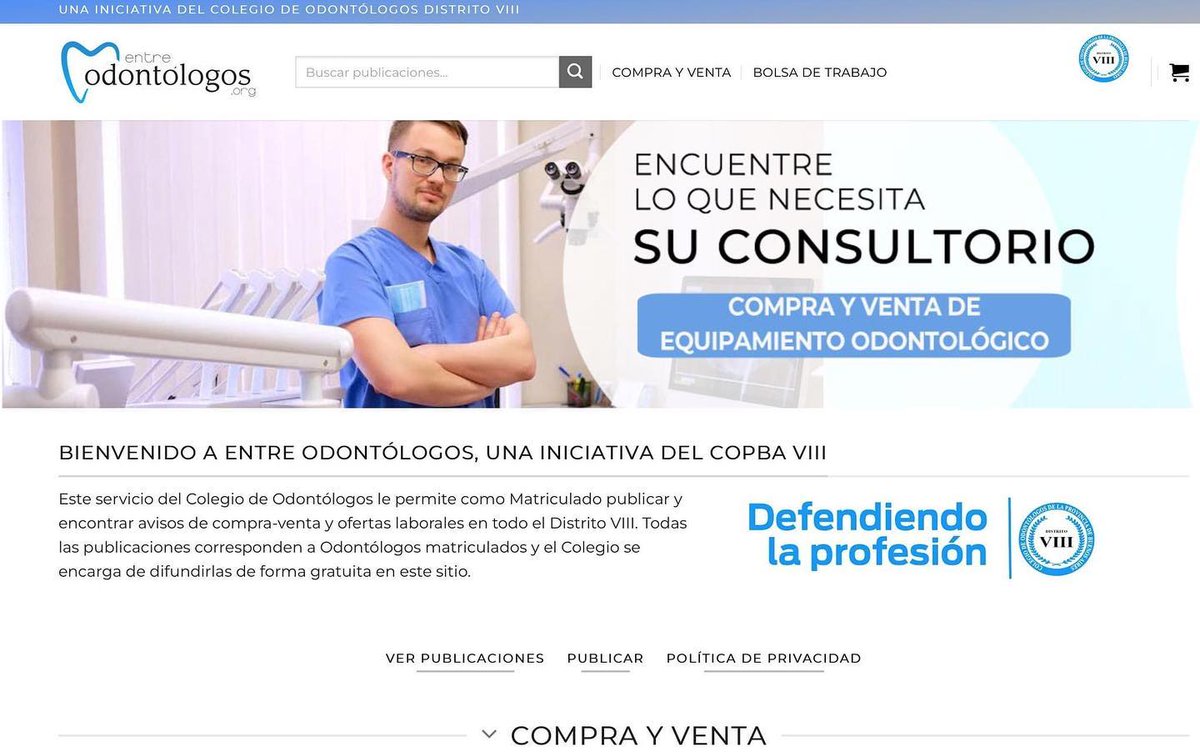 🆕 👉 Visitá entreodontologos.org

‼🦷 Un servicio gratuito de Copba VIII que permite a nuestros matriculados publicar y encontrar avisos de compra-venta y ofertas laborales en todo el Distrito VIII. 

📍"Entre odontólogos" es una iniciativa de Copba VIII.

#Odontología
