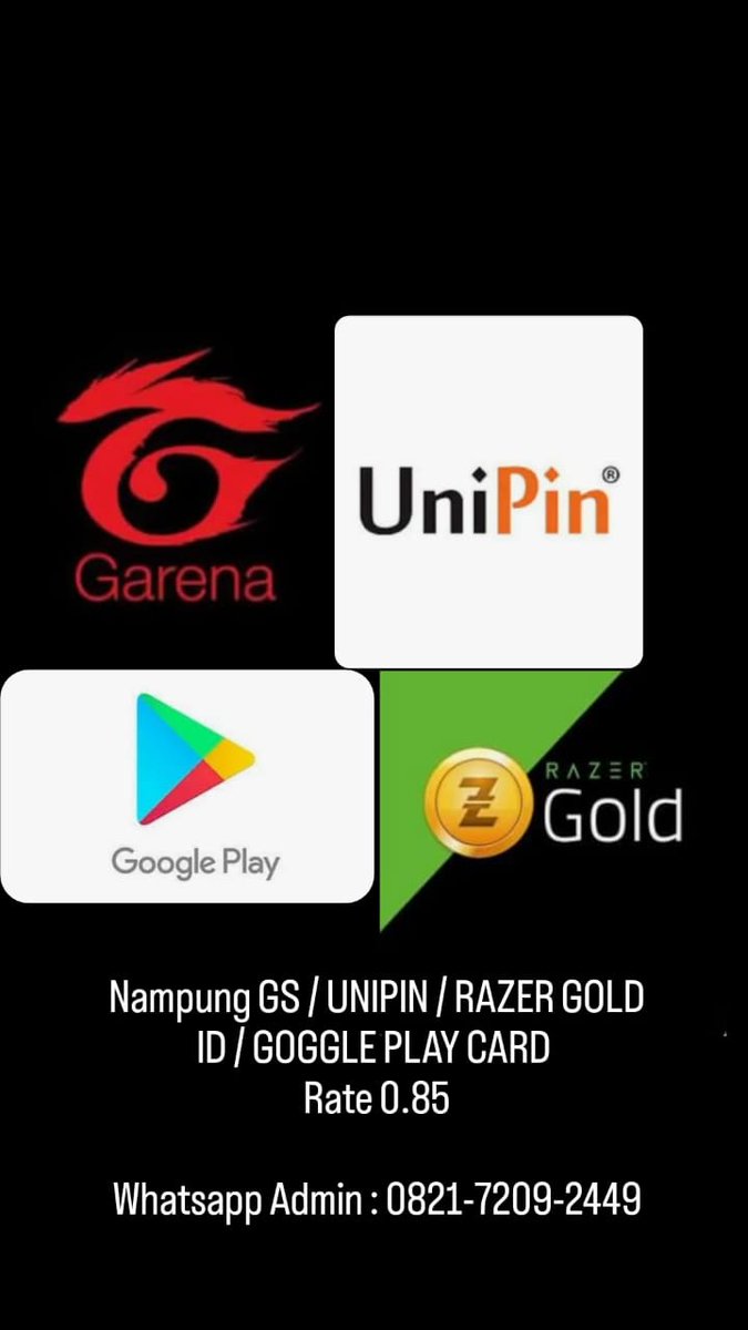 briliankdstore's tweet photo. Nampung GS / UNIPIN / RAZER GOLD ID / GOGGLE PLAY CARD
Rate 0.85
Whatsapp Admin : 0821-7209-2449
Instagram : Briliankdstore
#Garenashell #Unipin #Vouchergame #Razergold #UnderTheQueensUmbrella #Pele #เตนิว #NCT127 https://t.co/5FcFRzrExX