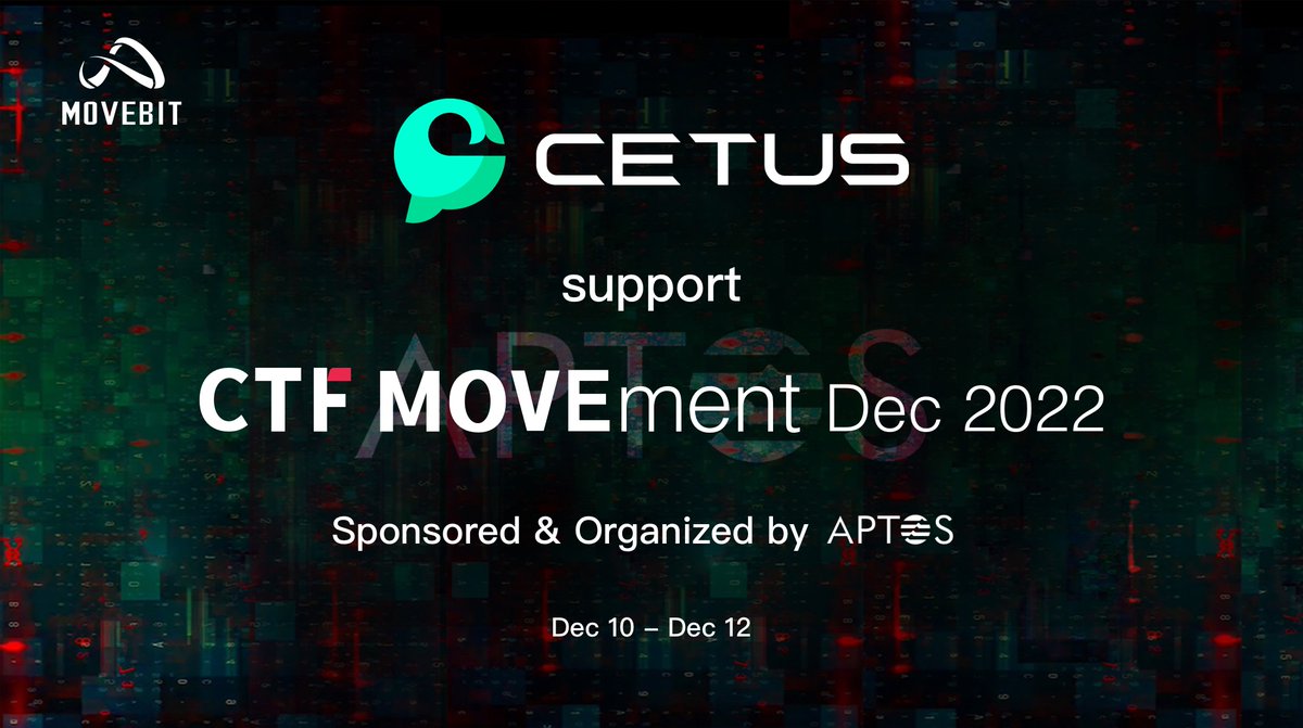 Cetus🐳 (@cetusprotocol) on Twitter photo We are pleased to announce partnerships with security expert <a href="/MoveBit_/">MoveBit</a> for CTF Movement, sponsored by <a href="/Aptos_Network/">Aptos Network (has moved to Aptos!)</a>
We sincerely invite all Move Devs and security professionals to join the contest and have fun.
#CTF #MoveLang #Aptos
More Details👇
ctfmovement.movebit.xyz We are pleased to announce partnerships with security expert <a href="/MoveBit_/">MoveBit</a> for CTF Movement, sponsored by <a href="/Aptos_Network/">Aptos Network (has moved to Aptos!)</a>
We sincerely invite all Move Devs and security professionals to join the contest and have fun.
#CTF #MoveLang #Aptos
More Details👇
ctfmovement.movebit.xyz