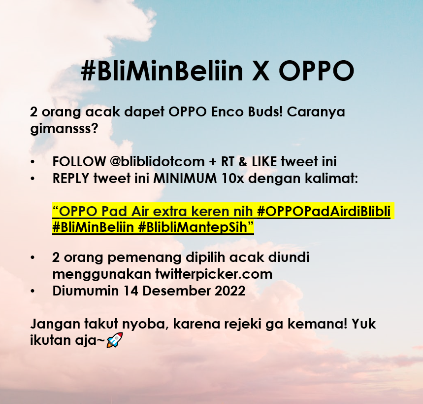 bliblidotcom's tweet photo. Mau #BliMinBeliin OPPO ✨𝒈𝒓𝒂𝒕𝒊𝒔✨?

Untuk menyambut rilisnya OPPO Pad Air, yuk ikutan! Dicari 2 orang pemenang!

OPPO Pad Air extra keren nih, klik: https://t.co/z1PimFFmv3! #OPPOPadAirdiBlibli #BlibliMantepSih https://t.co/dKxZpQePFW