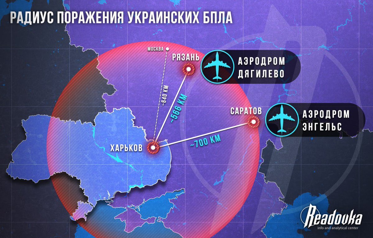 FilonenkoOles's tweet photo. Беспилотники, которые сегодня утром атаковали 2 авиабазы в Дягилево и Энгельсе, предположительно, были запущены из Харьковской области. До Рязанской области первому нужно было пролететь около 570 км, до Саратовской — около 700. 
Ээээ, так они так и по Кремлю скоро вмажут ! 🥶 https://t.co/QpxApmJHAM