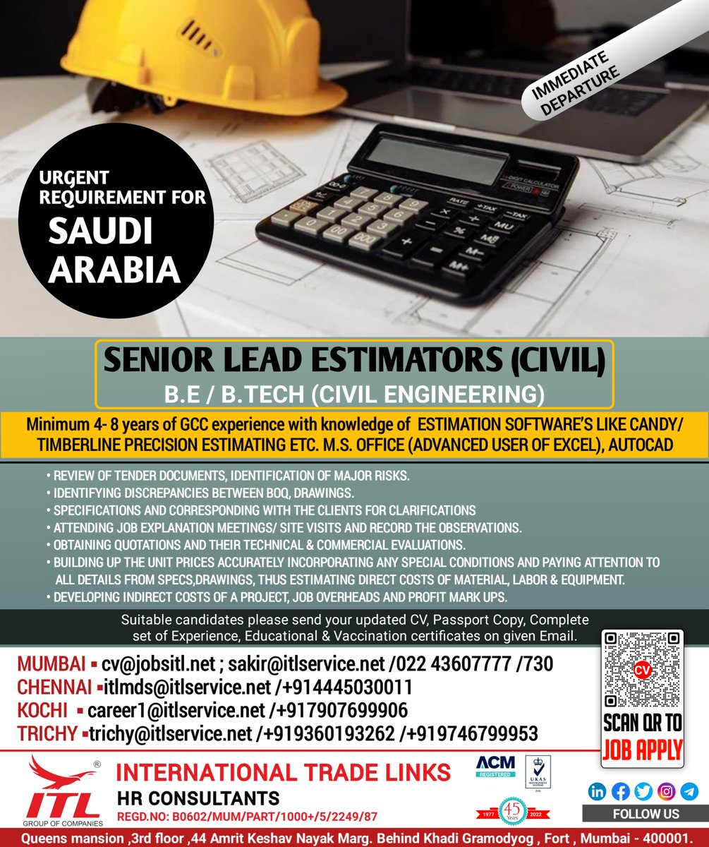 ItlJobs's tweet photo. JOB VACANCY FOR #saudiarabia
CLICK ON LINK TO APPLY JOB > https://t.co/t4H7Iy9eMZ
Learn more :
https://t.co/L5a1jRLuOk
#estimationengineer #aramco #sabic #engineerjobs #bidanalysis #estimator #estimation #estimatorjobs #career #jobhunt #hr #work #staffing #jobopportunity #job https://t.co/Op82pAmCxX