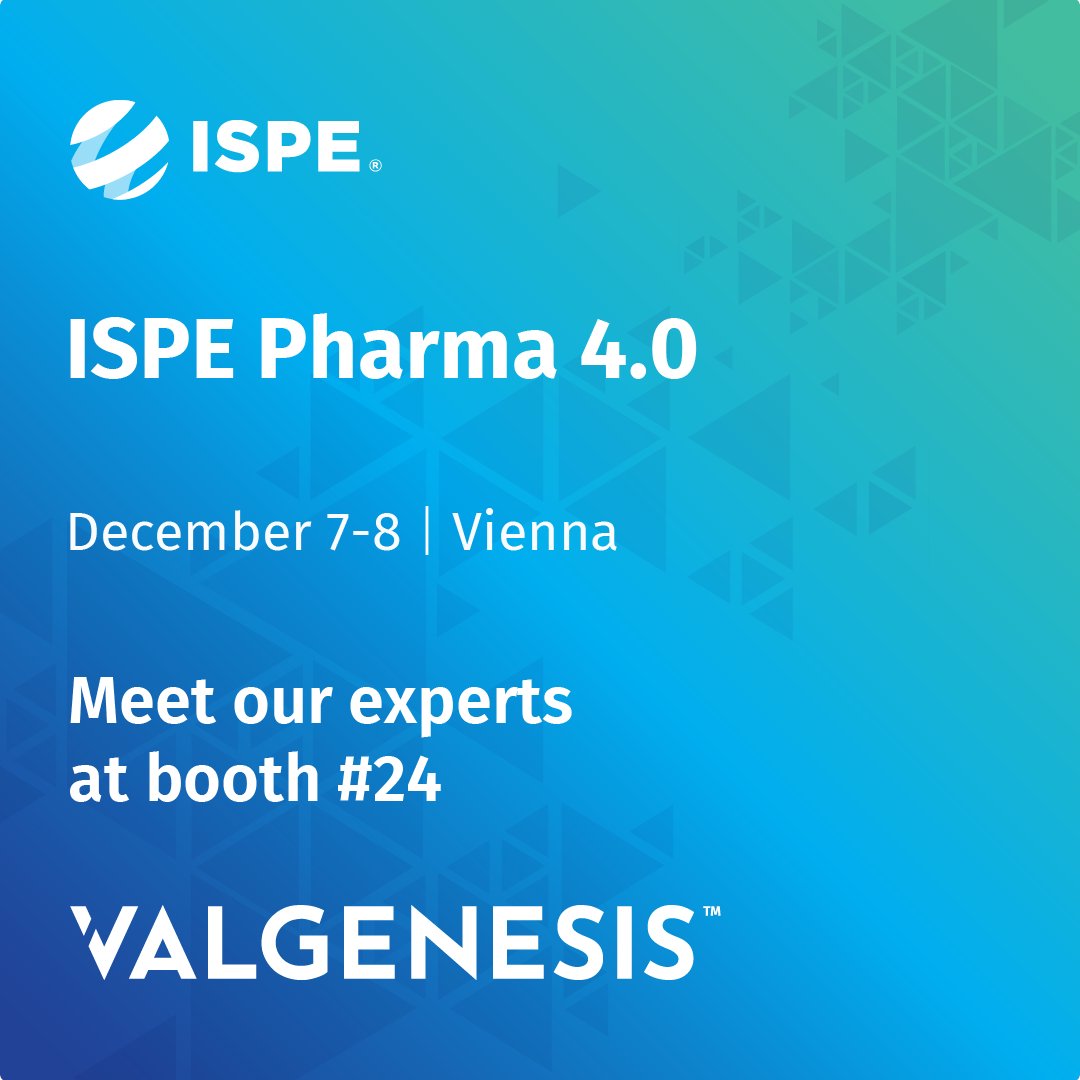 ValgenesisInc's tweet image. We’re looking forward to meeting you at ISPE Pharma 4.0, Vienna, Austria, December 7-8. Stop by Booth #24  Learn about the latest ValGenesis solutions, and more! ispe.org/conferences/20… 

#PaperlessValidation #DigitalValidation #ISPE #ISPEConference #Pharma4.0