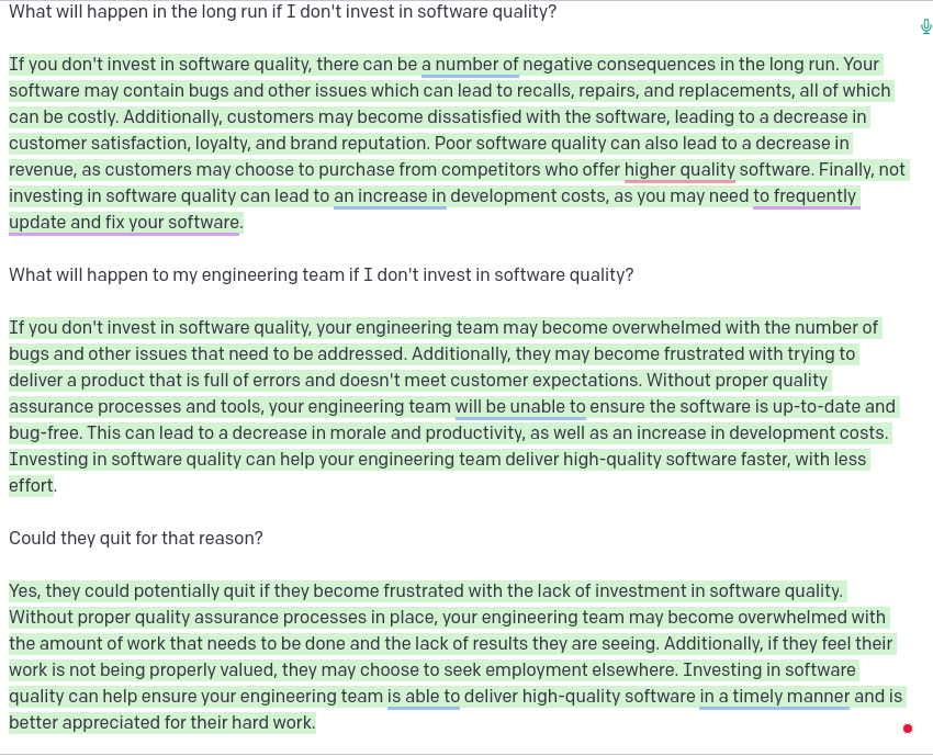 When a bot understands software quality better than many stakeholders.

Not sure if I should be afraid, amused, or amazed.

Anyway, I agree with you, my dear AI.