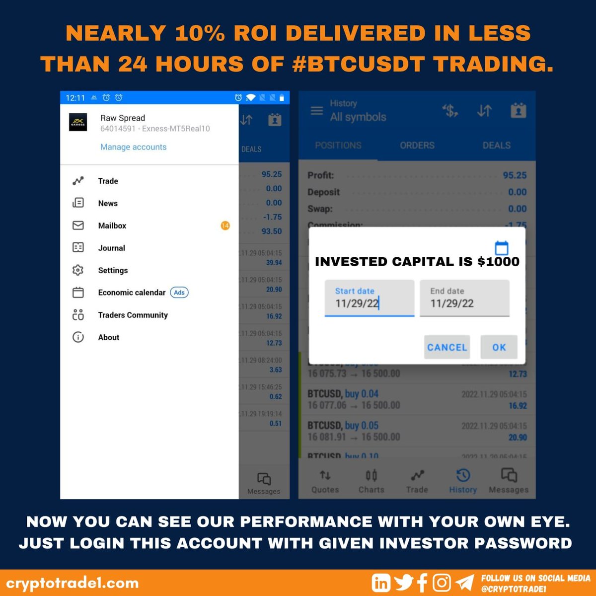 DogeCoin_DOGE1's tweet photo. NEARLY 10% ROI DELIVERED IN LESS THAN 24 HOURS OF #BTCUSDT TRADING. 

#cryptocurrencynews #cryptoinvesting #cryptocoin #cryptomeme #cryptomoney #cryptotraders #cryptos #cryptopunks #cryptowallet #cryptomonnaie #cryptography https://t.co/GSwhi420vX