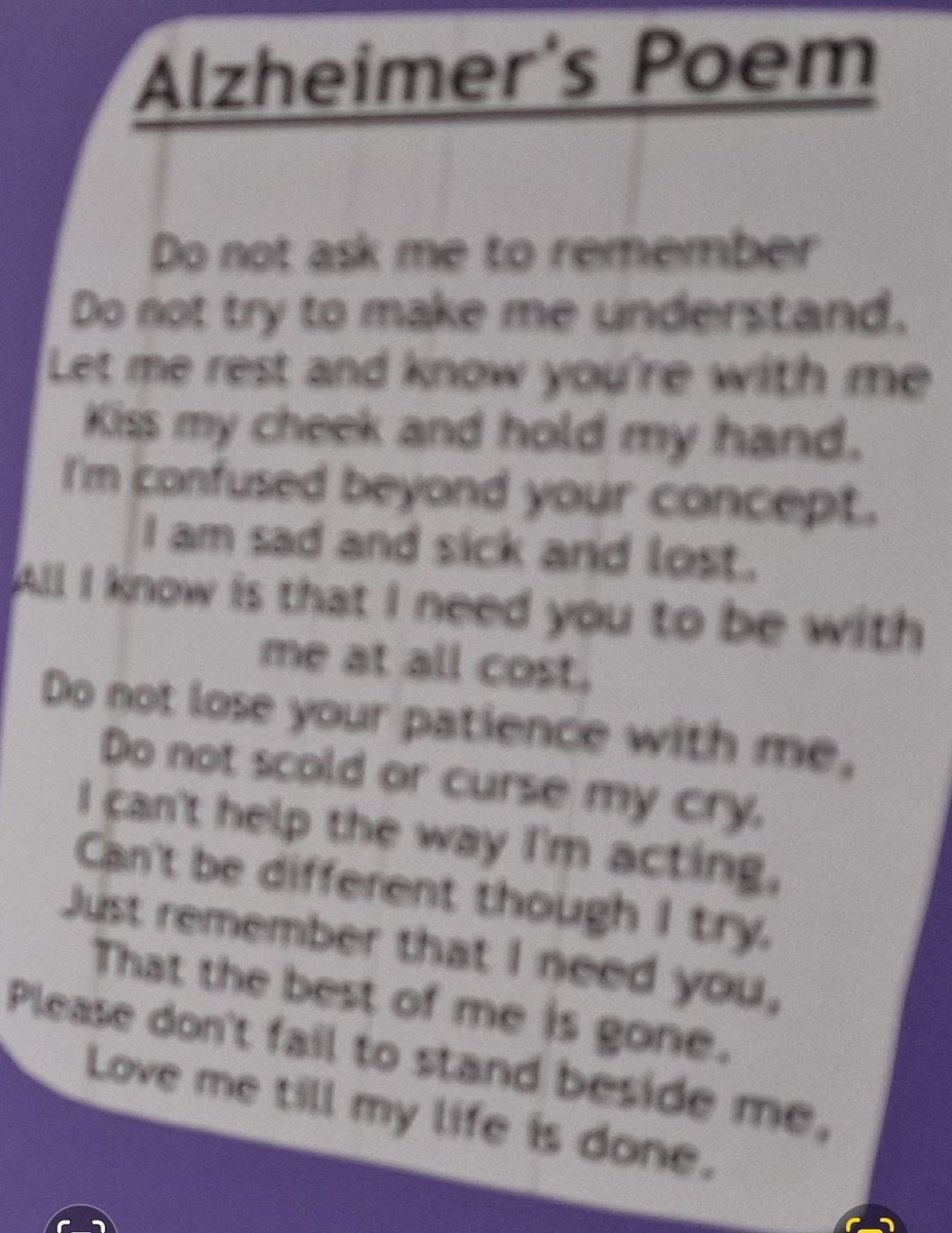 Looking at care home for my father as we need some rest bite and came across this Poem #dementia #Alzheimer