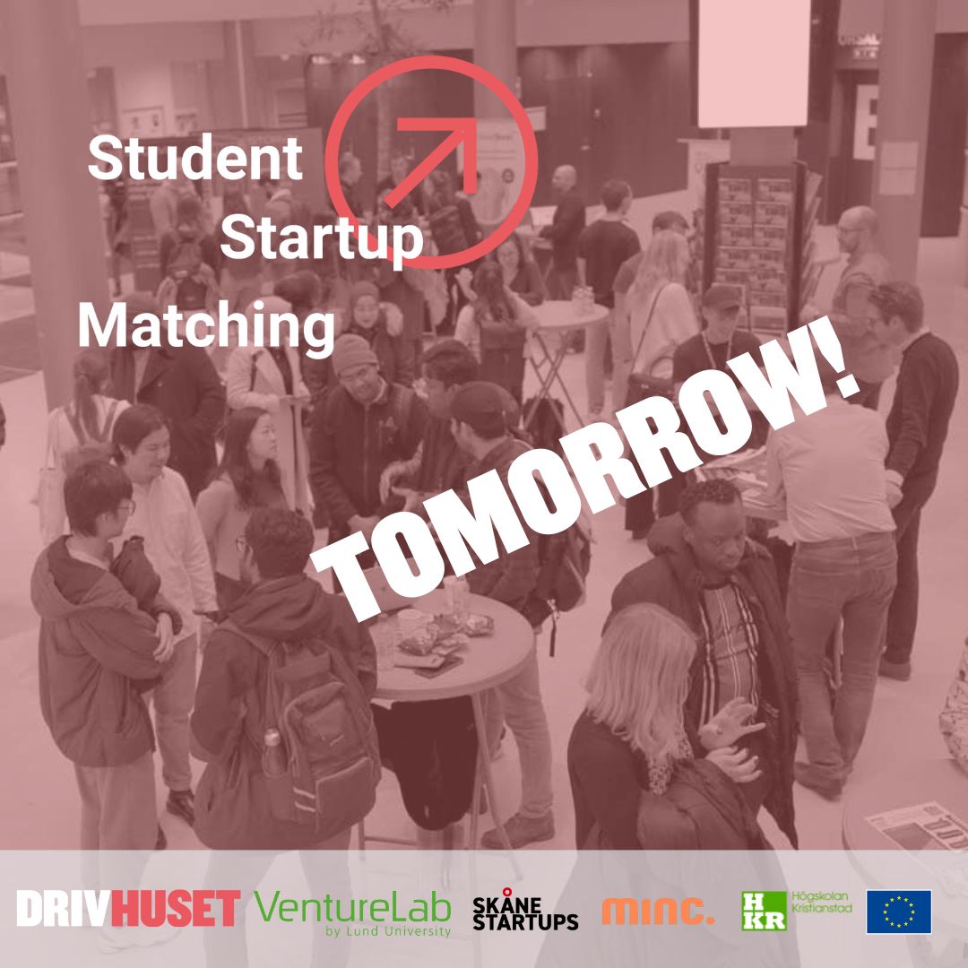 See you tomorrow at <a href="/DrivhusetMalmo/">Drivhuset Malmö</a> in the Student Startup Matching event !! 
Students are welcome! TICKETS are 🎫 🎫available here: eventbrite.com/e/student-star…
See you there!
