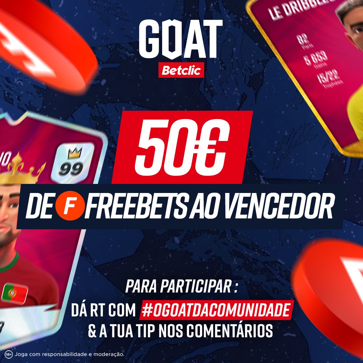 😎 Estás pronto para ser o próximo #GoatBetclic? Achas que consegues ajudar o pessoal a desbloquear os troféus na APP?

- Dá RT e Like
- Comenta com #OGoatdaComunidade + Adivinha o total de golos dos jogos de hoje.

Torna-te no #GoatBetclic