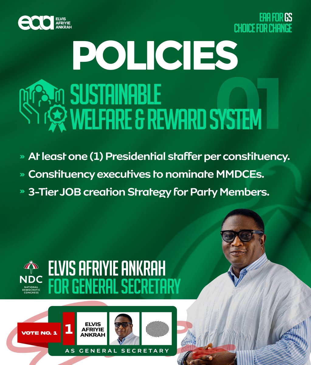 ndcagenda's tweet photo. Policies to reposition NDC for Victory 2024 and Beyond.
Elvis Afriyie Ankrah is the obvious #ChoiceForChange
#EAA4GS https://t.co/a2hhRiiuIx