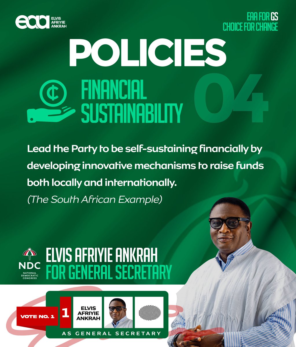 ndcagenda's tweet photo. Policies to reposition NDC for Victory 2024 and Beyond.
Elvis Afriyie Ankrah is the obvious #ChoiceForChange
#EAA4GS https://t.co/a2hhRiiuIx
