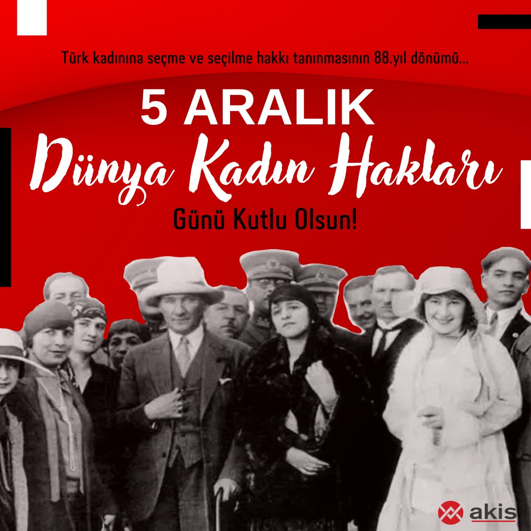 ''Kadınları geride bırakan toplum,geride kalmaya mahkumdur.''
MUSTAFA KEMAL ATATÜRK
Dünya Kadın Hakları Günü Kutlu Olsun! #5aralik #akisguvenlik