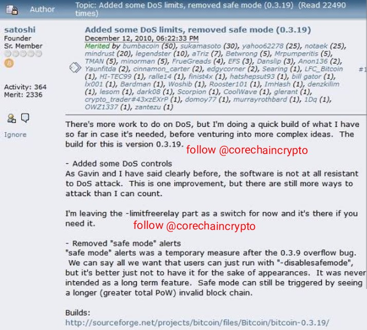 Congrat to all core miners, because Dec 12th, 2010 at around 6.22pm, Satoshi made last public post. Dec 12th has been a memorable day in the cryptography arena. In the next 7days which is 12/12/2022, #Core App mining ends making it 2years of free airdrops. #CoreDao_Org. Retweet