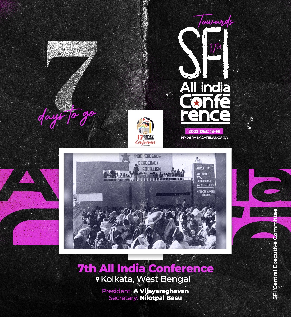 SFI50864991's tweet photo. #SFI 17th All India Conference !
 13 to 16 December 2022 - Hyderabad!

#SFI17thAllIndiaConference  #SFITLR #SFIThiruvallur #SFITamilNadu #SFITelangana
@TamilnaduSfi @SFI_CEC https://t.co/0wlDVaaJa6