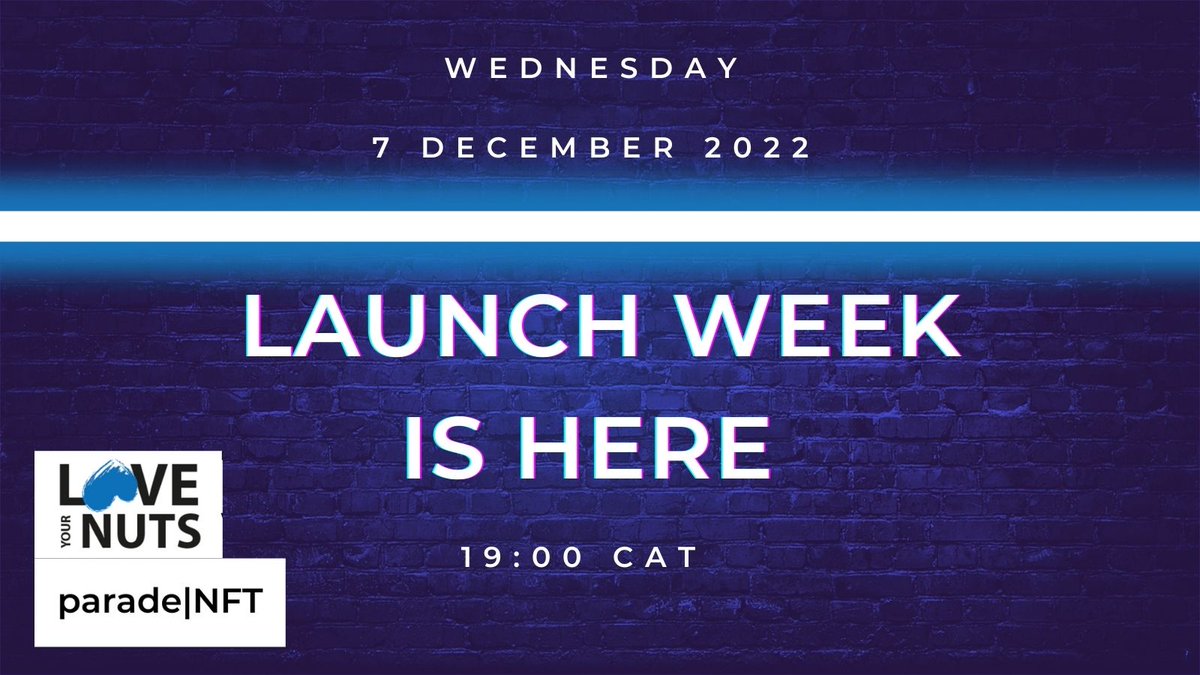 ParadeNFT1's tweet photo. The week has arrived!
Our NFT with Love Your Nuts launches this Wednesday at 19:00 CAT.
Set your reminders so you can be the first to get involved.
P.S our marketplace for our NFT’s is already available via this link: https://t.co/ES1LhD415B.
#NFT #web3 #NGO #ParadeNFT https://t.co/fkgTlsZTgz