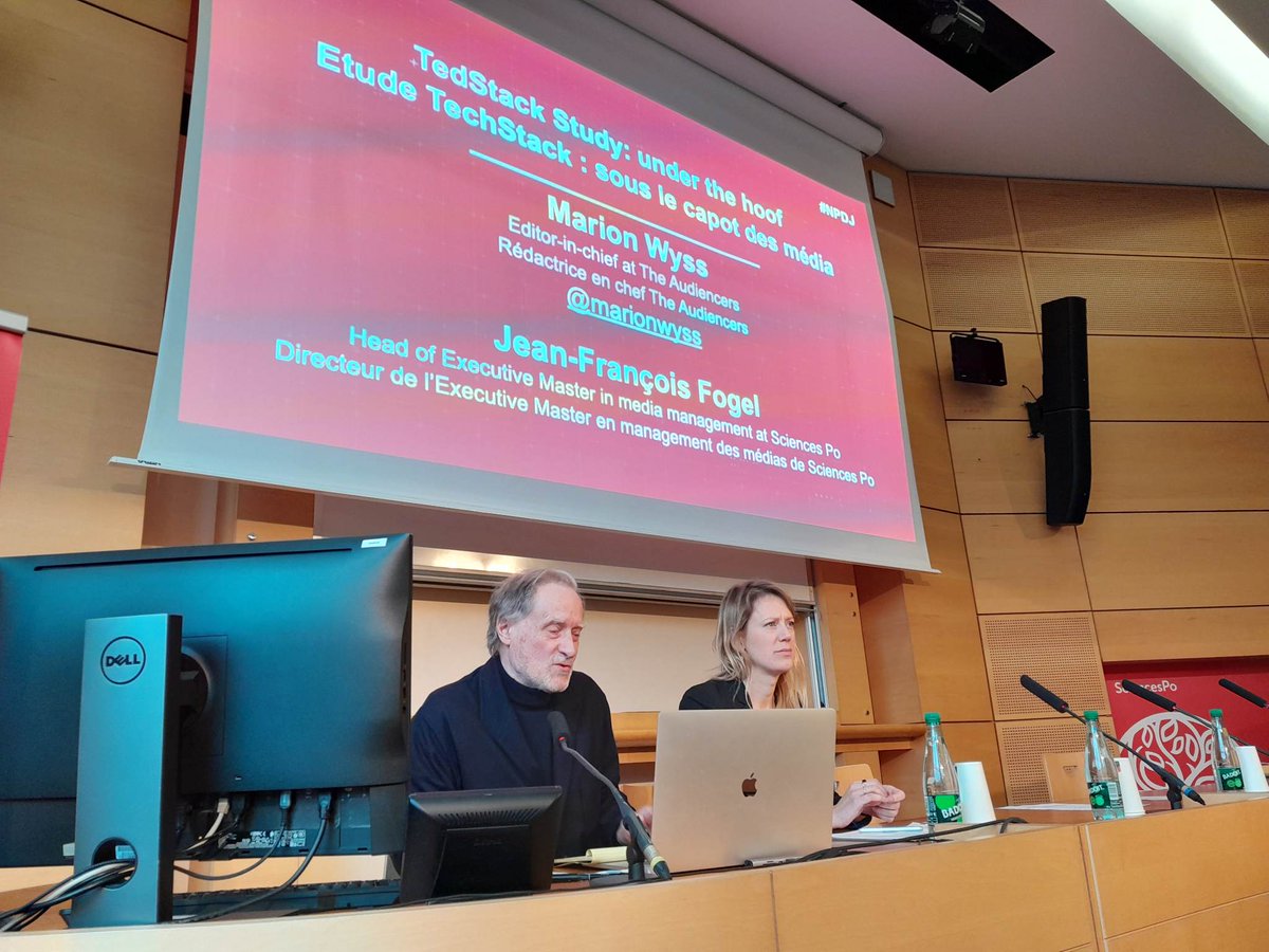 ➡️ Les #NPDJ, ça continue à Sciences Po ! Tout de suite, coup de projecteur sur l’étude sur la TechStack avec <a href="/marionwyss/">Marion Wyss</a>, rédactrice en chef <a href="/TheAudiencers/">The Audiencers</a>, et Jean-François Fogel, directeur <a href="/EMSmediaScPo/">EMS Management des médias et du numérique</a>. #NPDJ