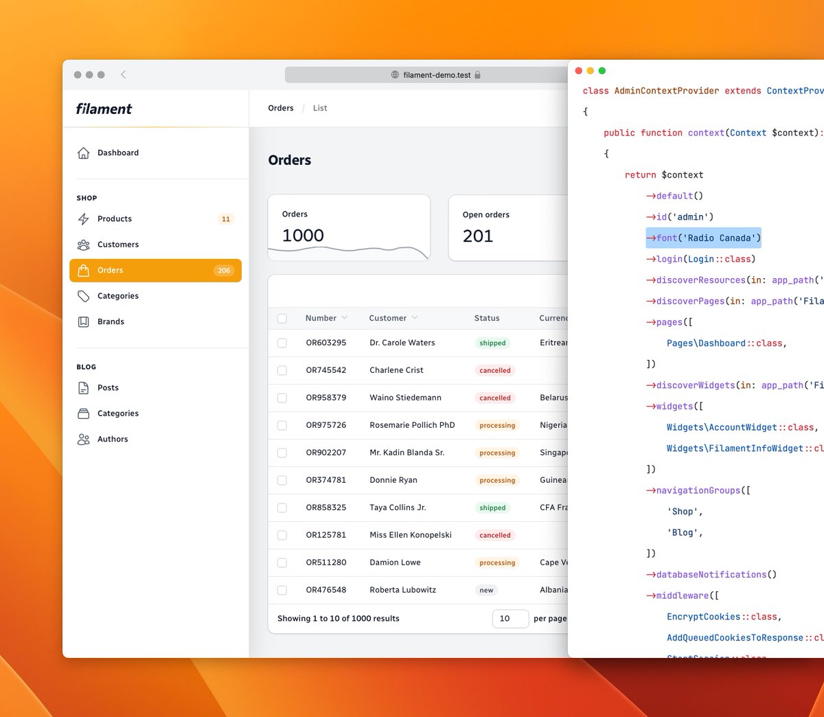 zepfietje's tweet image. Filament v3 allows you to configure a custom font by just passing its name. 🔥

Great ideas pop up on weekend calls with @awcodes1 and @danjharrin. 😎