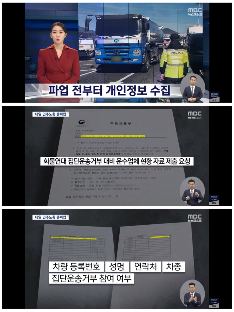 화물연대와 처음부터 협상할 생각도 없었고 개인정보 수집하고 불법사찰을 벌임...🔥🔥🔥