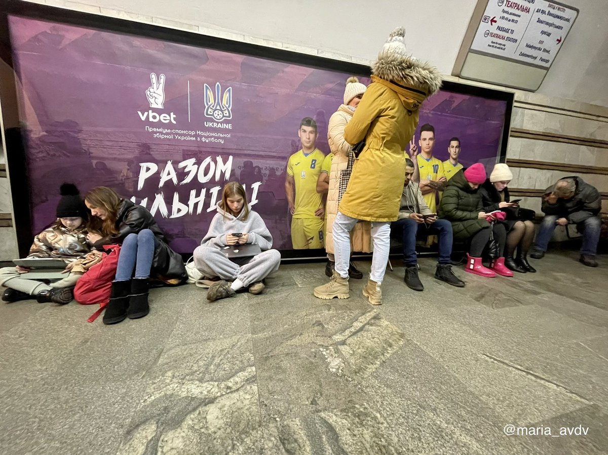 People gathering in Kyiv metro these minutes after the alarm of massive missile launches comes.