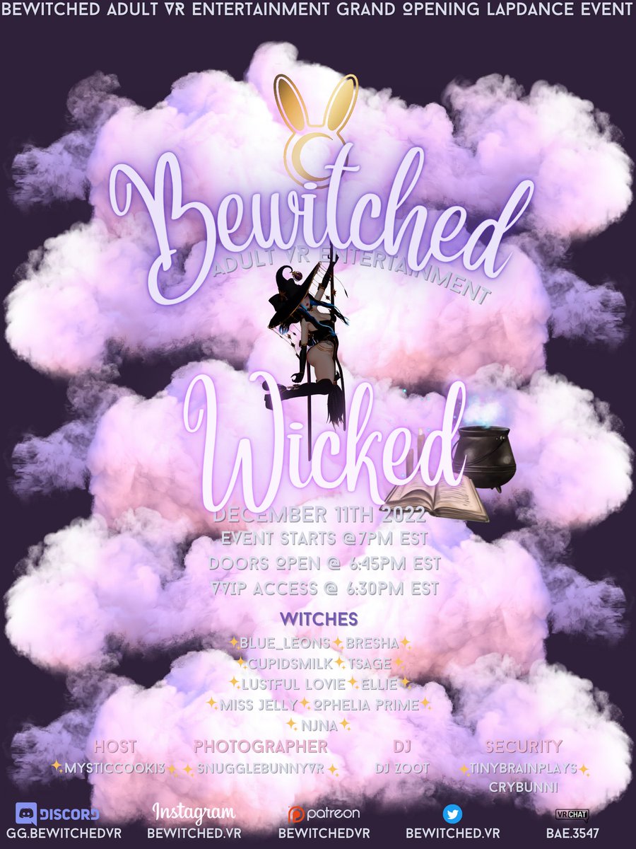 bewitchedvr's tweet photo. This Sunday…

✨ Come Witness Something Magical ✨

Join our Discord Server to be apart of our events: 
https://t.co/hh1OX5mhK2

#VRChat_world #VRChat #vrchatclub #vrchatdancer #vrchatdancing #vrchatcommunity https://t.co/8ZxUZVaRUz