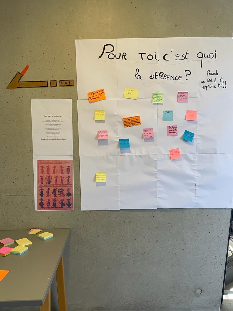 JPVernant31's tweet photo. 📢Journée de sensibilisation sur le handicap au @JPVernant31! Courts métrages, Exposition prêtée par @Toulouse, mur d'expression et des échanges riches avec les élèves! Bravo à toute l'équipe des AESH pour leur mobilisation! 👏@DSDEN31 @actoulouse @AymericMeiss @leclercarno https://t.co/ohpJPumlPs
