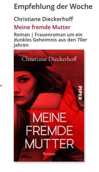 Krimiane's tweet photo. Mein neuer Roman ist Empfehlung der Woche des SYNDIKATS! #syndikat #christianedieckerhoff #piper #meinefremdemutter #autorenleben https://t.co/r8YsH3yDJy