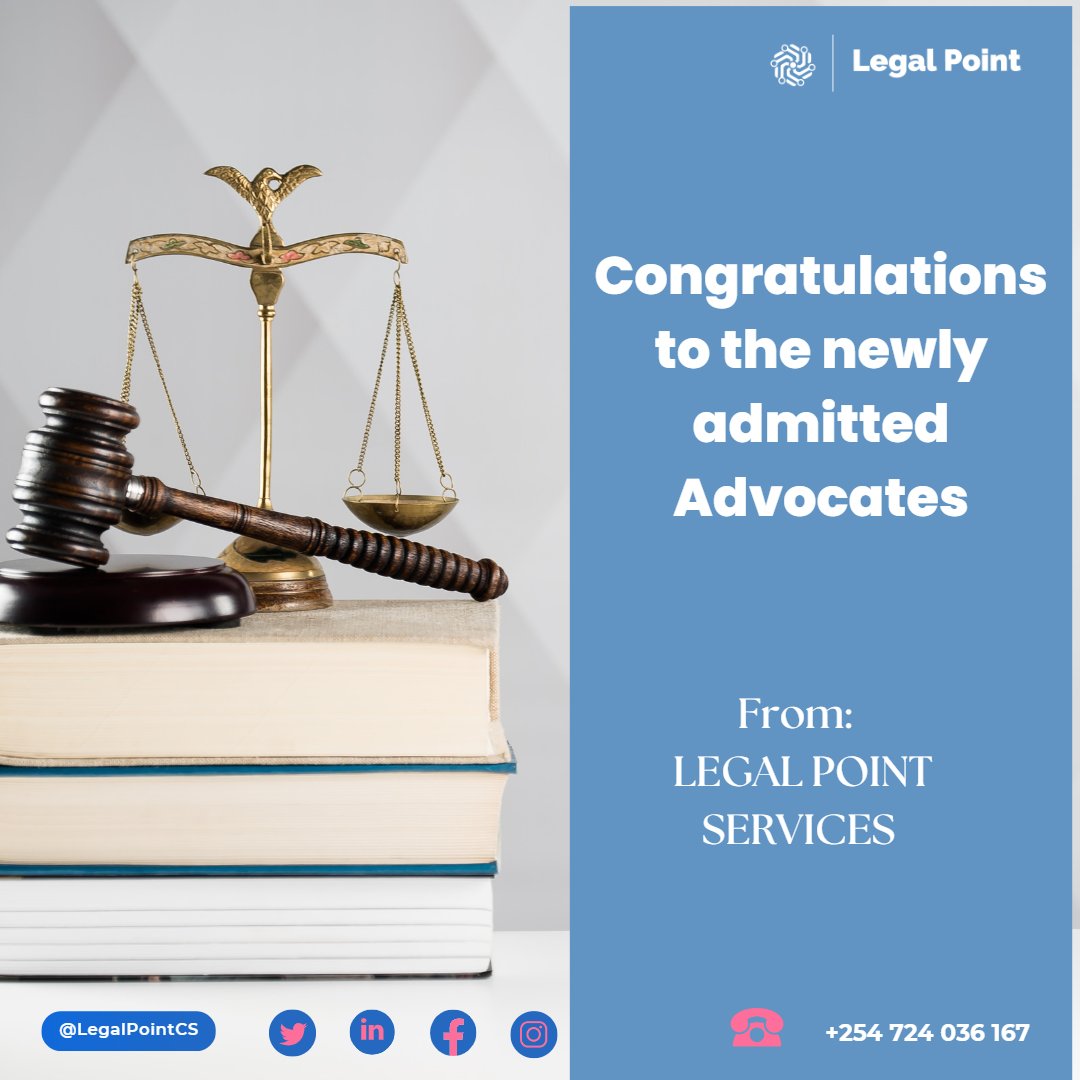 LegalPointCS's tweet photo. Congratulations to the newly admitted advocates. Your hard work has finally paid off! We would love to support you as you begin your journey. Sign up on https://t.co/VyEaSpjHNT and set up your virtual office. (1/2) https://t.co/lniffkiXRJ