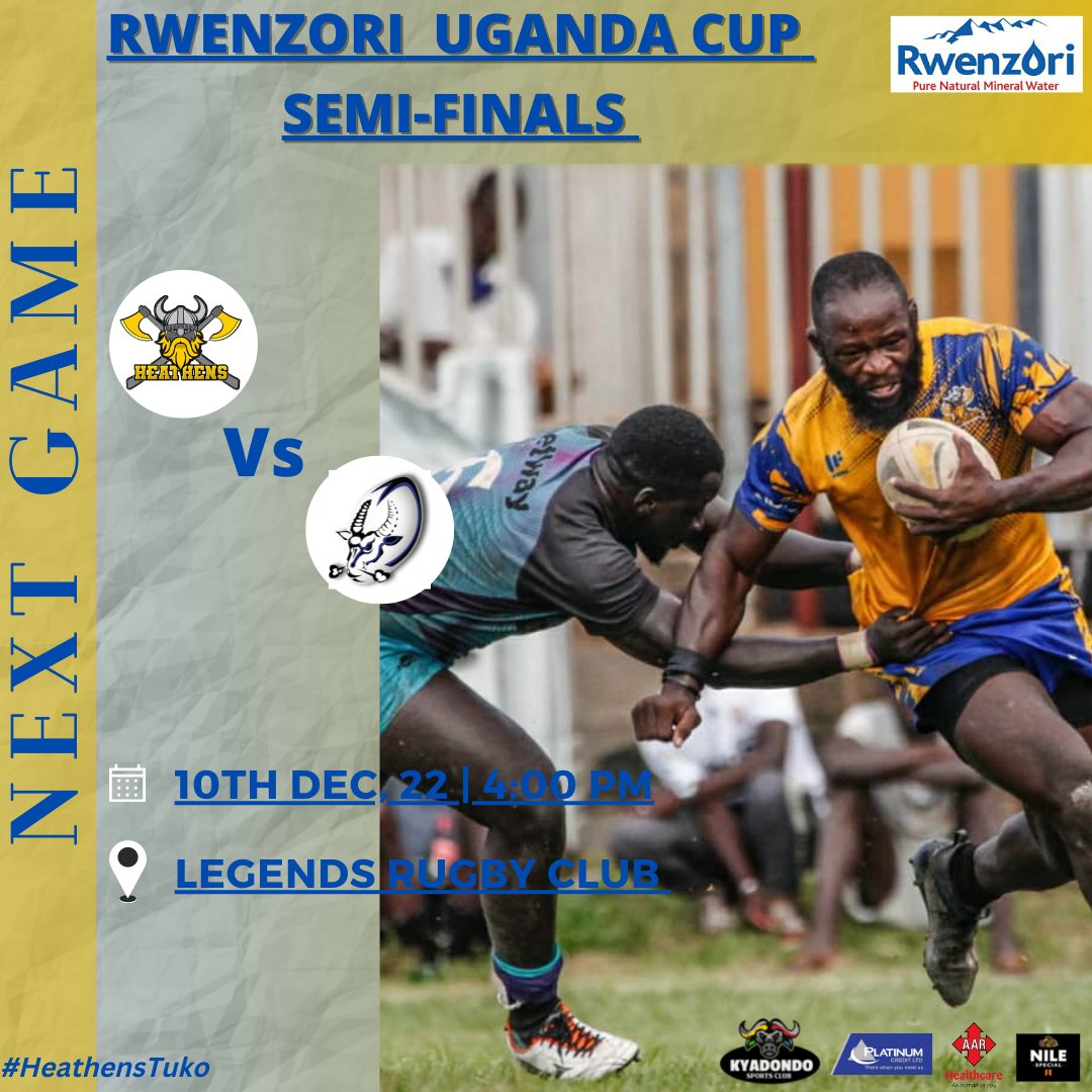 #TeamUpdates 

We take on @KobsrugbyUg in the #RwenzoriUgandaCup2022 Main Cup Semi-finals this weekend at @LegendsKla, 4pm.🔥 🙌🏿

#HeathensTuko || #MunguNiWetu