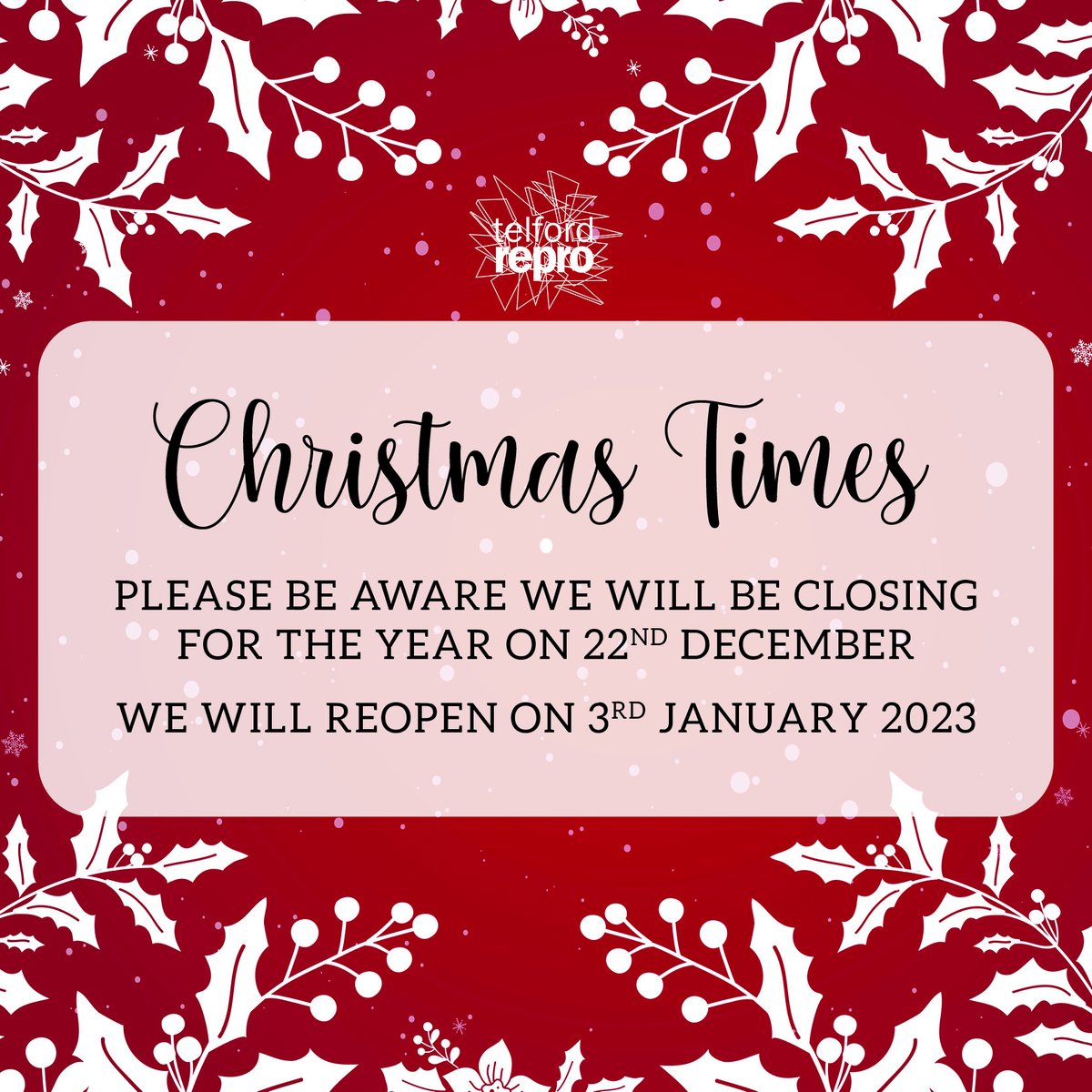 Our Christmas dates for 2022. Make sure to get your orders in with us beforehand to avoid any disappointment. #Christmas