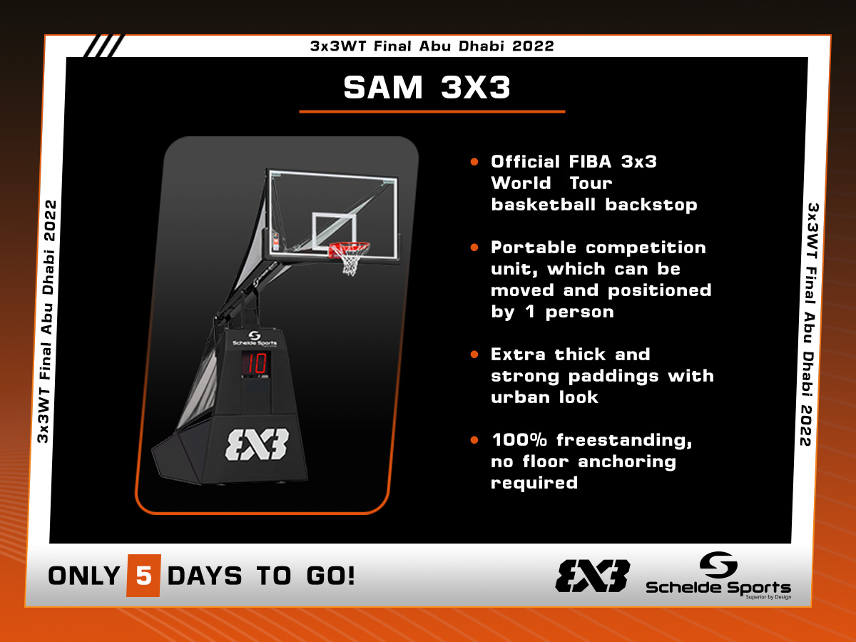 Only 5 days to go before the FIBA 3x3 World Tour Final begins in Abu Dhabi. The SAM 3x3 is the official FIBA 3x3 World Tour basketball backstop and the flagship in our range of 3x3 basketball products. Looking for a portable backstop unit, ready for any competition or big event?