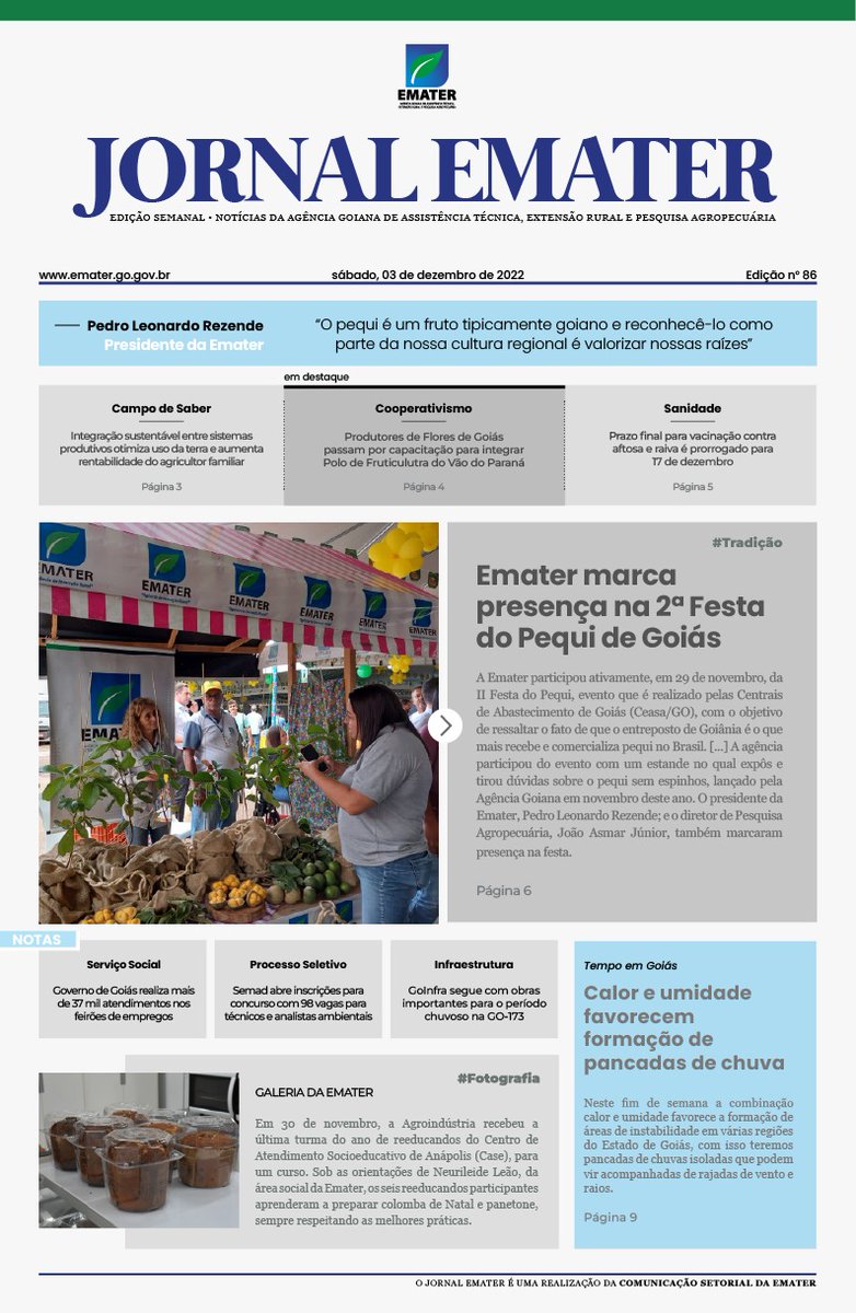 ematergoias's tweet photo. Alguém ai pediu notícias fresquinhas sobre o Agro goiano? Então tome!

A Edição #86 do Jornal Emater está cheia de novidades sobre o assunto! Confira:

🔗 https://t.co/UFkfu1EnOK https://t.co/495wPSr1EY
