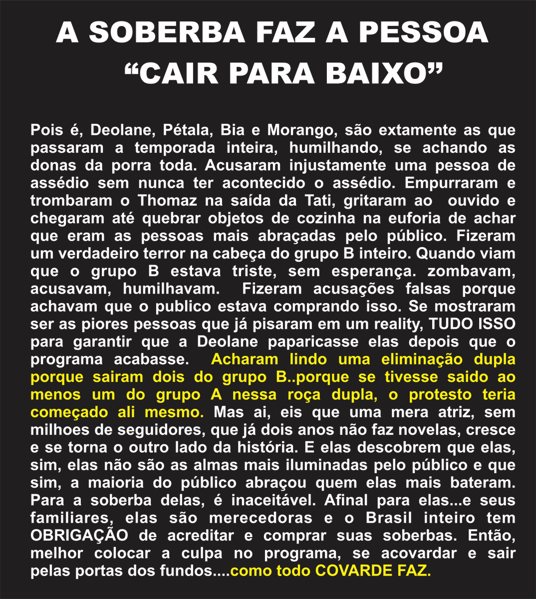 ConversadeTV's tweet photo. #AFazenda14 #AFazenda Morango, Pétala e Bia, as que ainda nos dá o desprazer de está no programa, não merecem programa de TV nenhum. São a representação fiel da soberba e da antipatia.

BEZERRAS ARREGONAS https://t.co/MoSbdz4dld