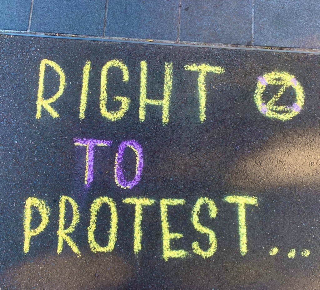 DemOnTheStreets's tweet image. The best way to defend our rights is to exercise them. 

DOTS calls for a rolling campaign of #ClimateChalking in support of our #RightToProtest &amp;amp; in solidarity with #VioletCoco.

Together, we are literally irrepressible.

Whose streets?

🌏#DemocracyOnTheStreets 
Join the #DOTS