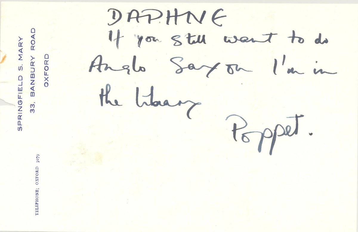StAnnesLibrary's tweet photo. For today's @explorearchives prompt #EYALanguages, A note between students:
'DAPHNE
If you still want to do Anglo Saxon I'm in the library
Poppet.'
If you want to do some Anglo Saxon, we'll see you in Hartland House library! #Archives #EYAWeek https://t.co/ZIvPahJkD4